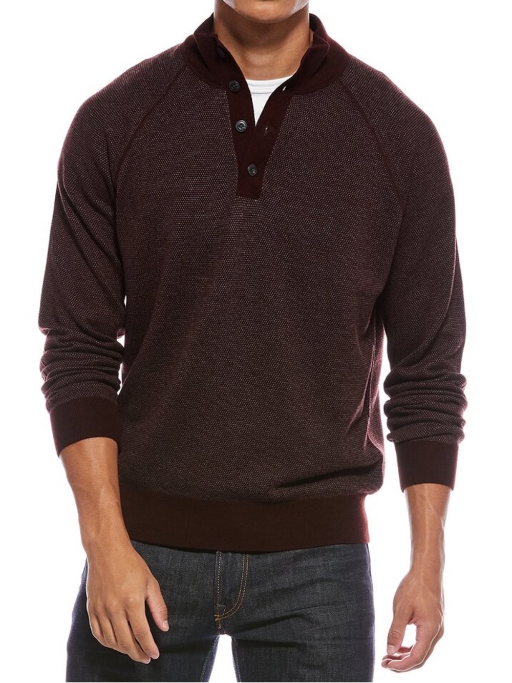 Vince Men’s Birdseye Button Wool Cashmere Cotton Sweater Designer Quiet Luxury